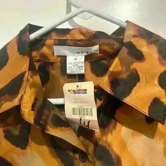 WD.NY Brown Black Animal Print Button Front Shirt Jacket Women's Size 14 - Picture 3 of 4